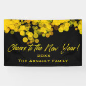 Black Golden Bokeh Lights Hoera voor het nieuwe ja Spandoek (Horizontaal)