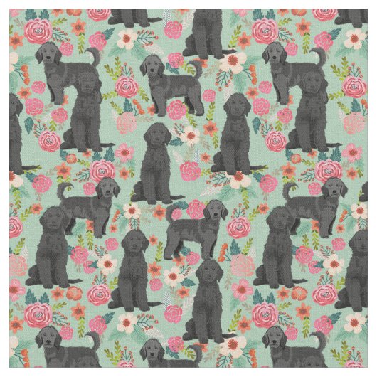 Black Golden Doodle florals munt Stof (Close Up)