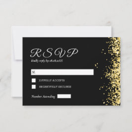 Black Golden Modern Wedding-kaart RSVP Kaartje