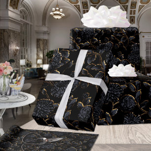 Black Golden Moonlight Floral Toile Modern Cadeaupapier