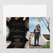 Black Golden Wedding Invitations avec photo (Devant / Derrière)