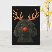 Black Goldendoodle Christmas Lights Santa Hat Blac Kaart (Gele Bloem)