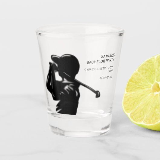 Black golfer Golfing Trip Bachelor Party minimaal Shot Glas (Voorkant)