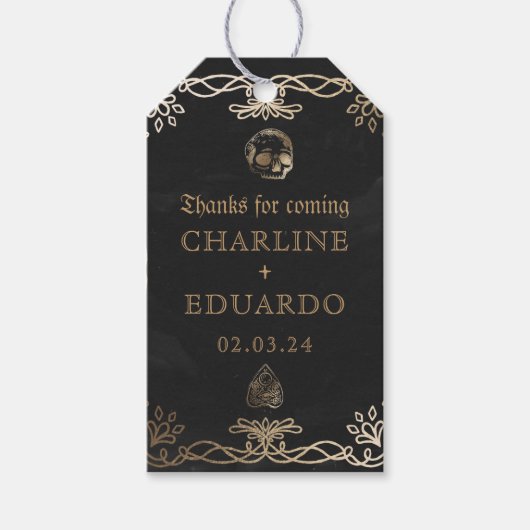Black Gothic Fantasy Gold Ivy Wedding Cadeaulabel (Voorkant)