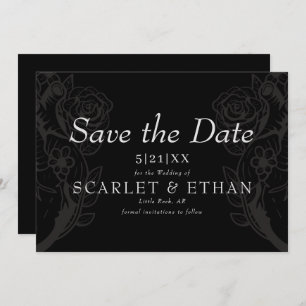 Black gothic Floral Heart Modern Wedding Save The Date