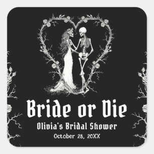 Black Gothic Halloween Bride or Die Vrijgezellenfe Vierkante Sticker