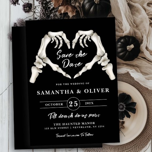 Black Gothic Wedding Bewaar de datum Halloween Hea Save The Date