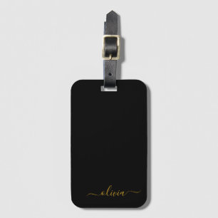 Black Goud Meisjesachtig Schrift Monogram Naam Mod Bagagelabel