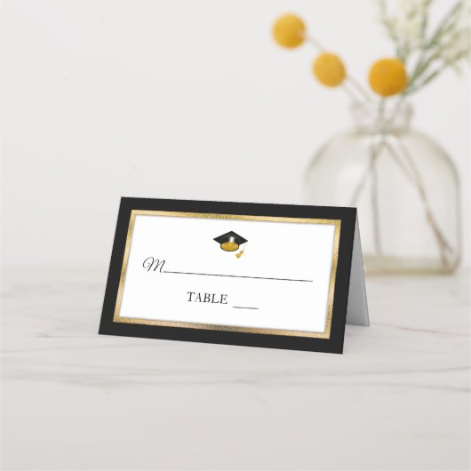 Black | Goud | Wit Afstudeerder Pet Plaatskaarten (Voorkant)