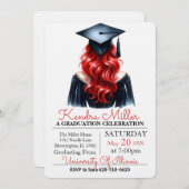 Black Gown Waterverf Afstuderen uitnodiging (Voorkant / Achterkant)