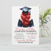 Black Gown Waterverf Afstuderen uitnodiging (Staand voorkant)