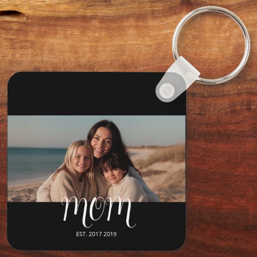 Black Graceful Script Mom Established Photo Sleutelhanger (Achterkant)