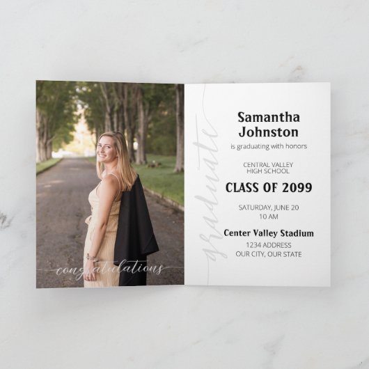 Black Graduate Script Modern Photo Invitation (Intérieur)