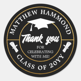 Black Graduating Class Thank You Grad Cap Ronde Sticker