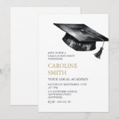 Black Graduation cap Afstudeerfeest Kaart (Voorkant / Achterkant)