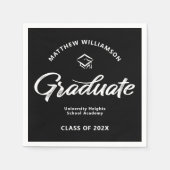 Black Graduation White Bold Retro Script Cap Icon Servet (Voorkant)