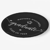 Black Graduation White Modern Script Hearts Cap Papieren Bordje (Gekanteld)
