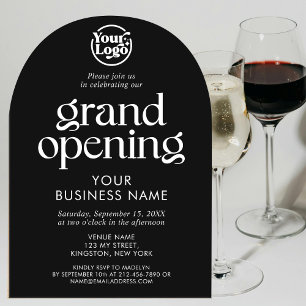 Black Grand Opening Business Logo Minimalist Acryl Uitnodigingen