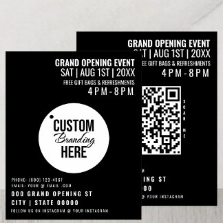 Black Grand Opening Flyer Zakelijke Logo & QR-code