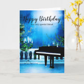 Black Grand Piano Birthday Kaart (Gele Bloem)