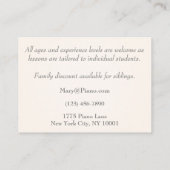 Black Grand Piano Music Professional en Educator Visitekaartje (Achterkant)