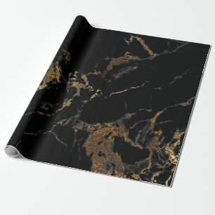 Black Graphite Gold Glam Marble Cadeaupapier