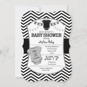 Black Gray Chevron Baby shower Uitnodiging