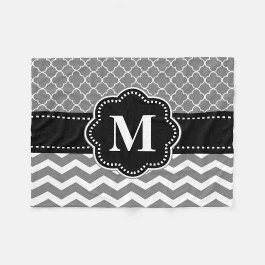 Black Gray Chevron Monogram Blanket Fleece Deken (Voorkant (Horizontaal))