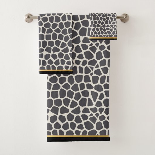 BLACK GRAY GOLD LEOPARD BATHROOM TOWEL SET BAD HANDDOEK (Insitu)