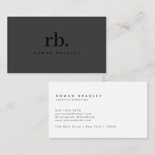 Black & Gray Minimal Monogram Clean Professional Visitekaartje (Voorkant / Achterkant)