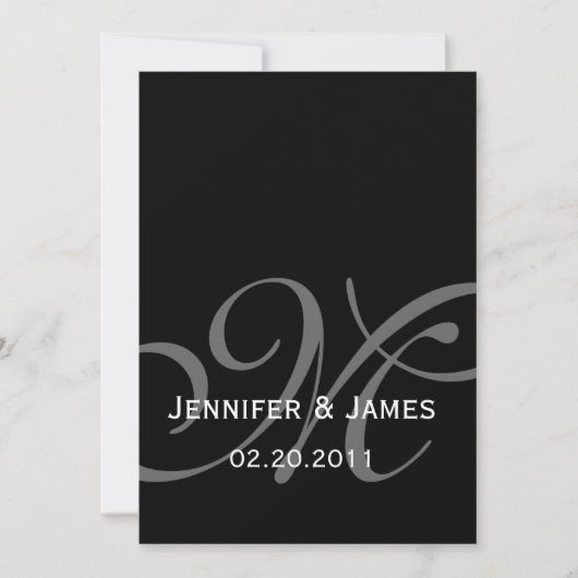 Black Gray Monogram Names Wedding Invitation Kaart (Voorkant)
