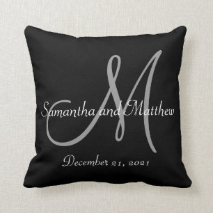 Black Gray Monogram Weddenschap Kussen