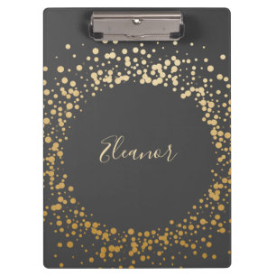 Black Gray Ombre Gold Confetti Stippen op maat Klembord