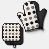 Black Gray Polka Dot Ovenwant & Pannenlap Set (Voorkant / Achterkant)