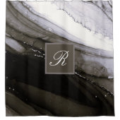 Black Gray Silver Marble  Charcoal Monogram Douchegordijn (Voorkant)