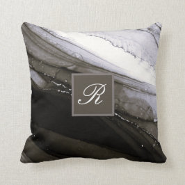 Black Gray Silver Marble Charcoal Monogram Kussen