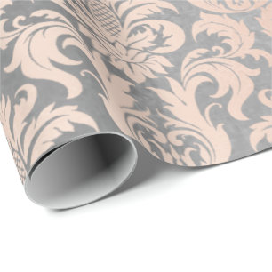 Black Gray Silver White Pink Metallic Damask Cadeaupapier