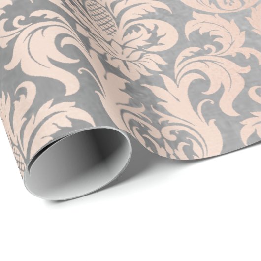 Black Gray Silver White Pink Metallic Damask Cadeaupapier (Rol Hoek)