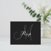 Black Gray Wedding Monogram RSVP Briefkaart (Staand voorkant)