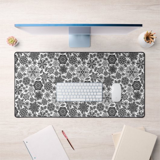 Black Gray White Retro Floral Art Seamless Pattern Bureaumat (Kantoor 1)