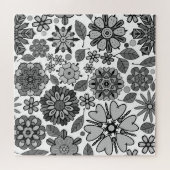 Black Gray White Retro Floral Art Seamless Pattern Legpuzzel (Horizontaal)