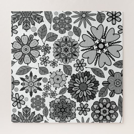 Black Gray White Retro Floral Art Seamless Pattern Legpuzzel (Verticaal)