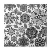 Black Gray White Retro Floral Art Seamless Pattern Tegeltje (Voorkant)