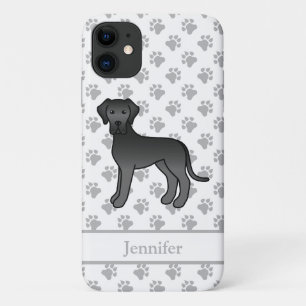 Black Great Dane Cute Cartoon Dog & Name iPhone 11 Hoesje