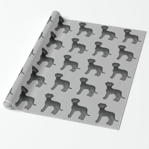 Black Great Dane Dog Pattern op grijs Cadeaupapier