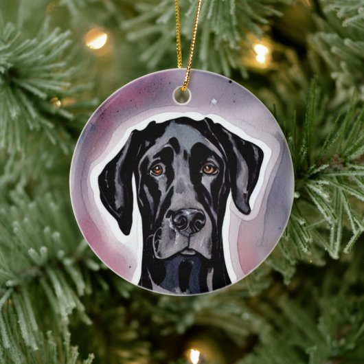 Black Great Dane Waterverf Art Keramisch Ornament (Boom)
