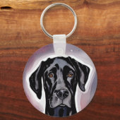 Black Great Dane Waterverf Art Sleutelhanger (Achterkant)