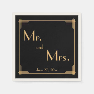 Black Great Gatsby Art Deco Ecru Wedding Napkins Servet