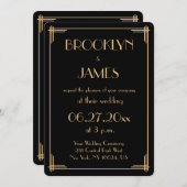 Black Great Gatsby Art Déco Faire-part de mariage (Devant / Derrière)