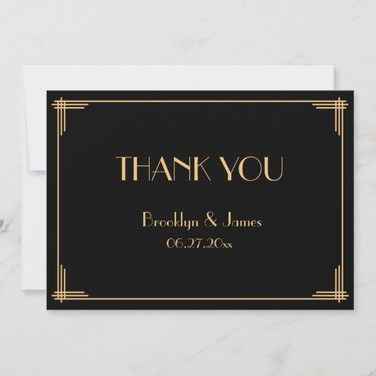 Black Great Gatsby Art Déco Mariage Carte de remer (Devant)